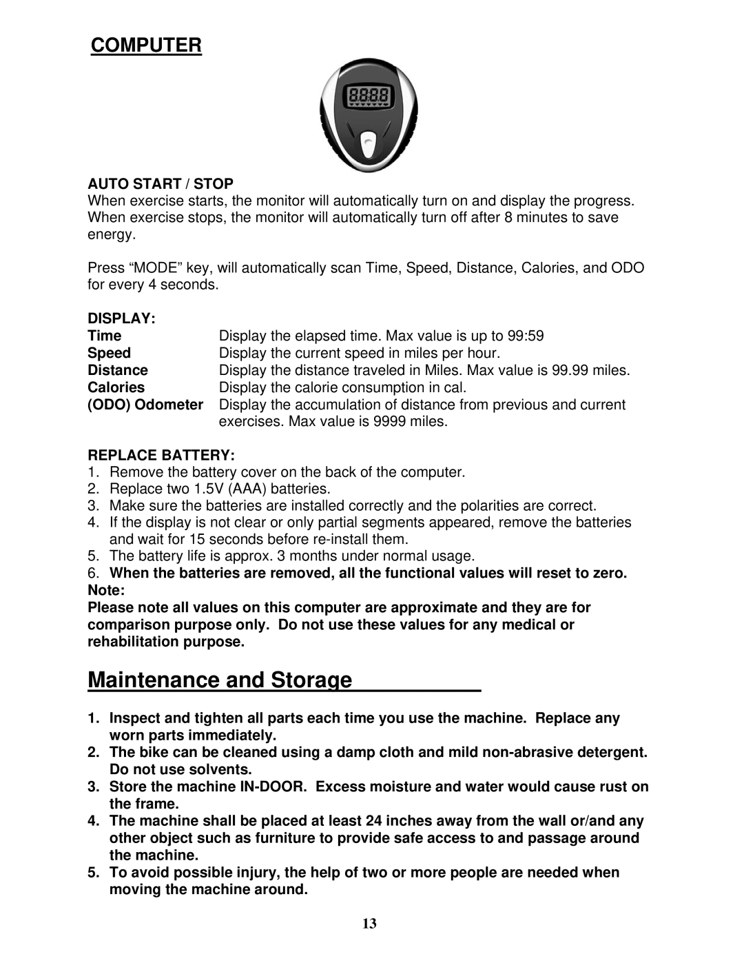 Impex ME-708 manual Computer, Auto Start / Stop, Display, Replace Battery 