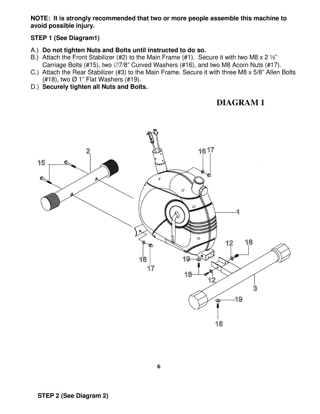 Impex ME-708 manual Securely tighten all Nuts and Bolts, See Diagram 