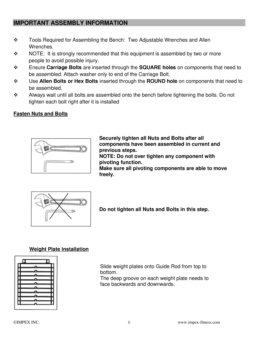 Impex MFM-8250 manual Important Assembly Information 