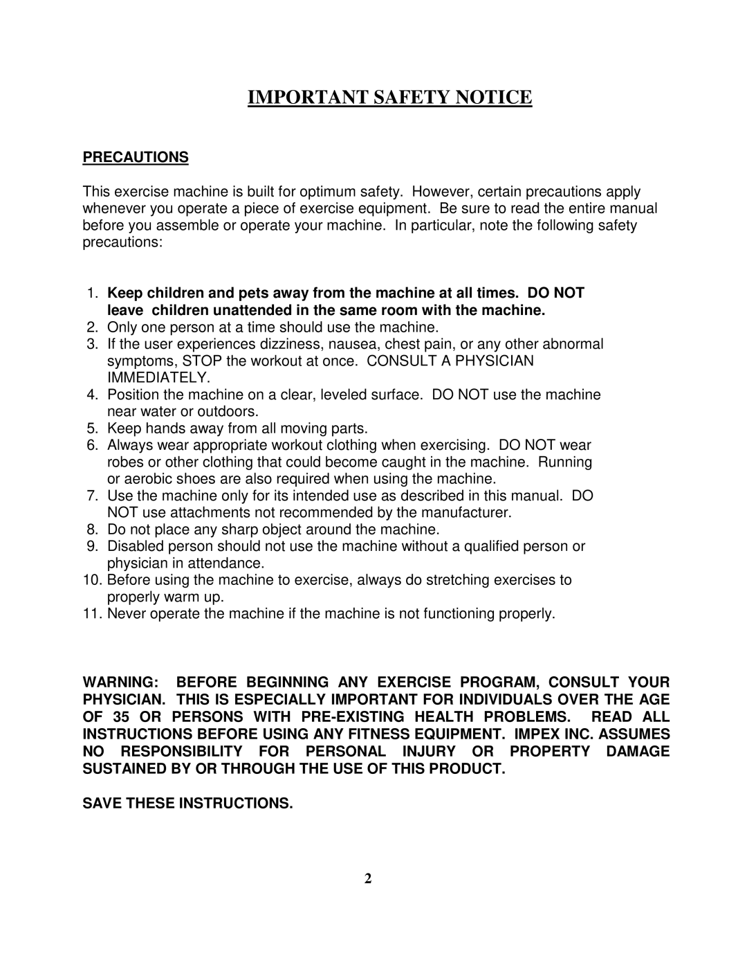 Impex MP 1100 manual Important Safety Notice 