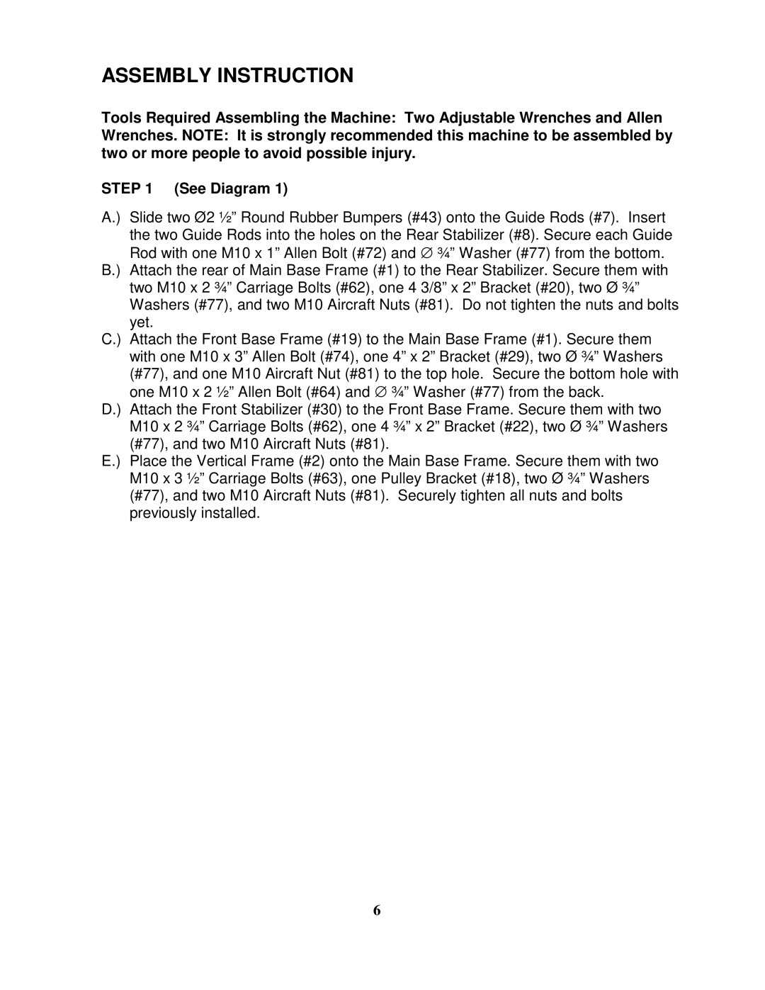 Impex MP 1100 manual Assembly Instruction 