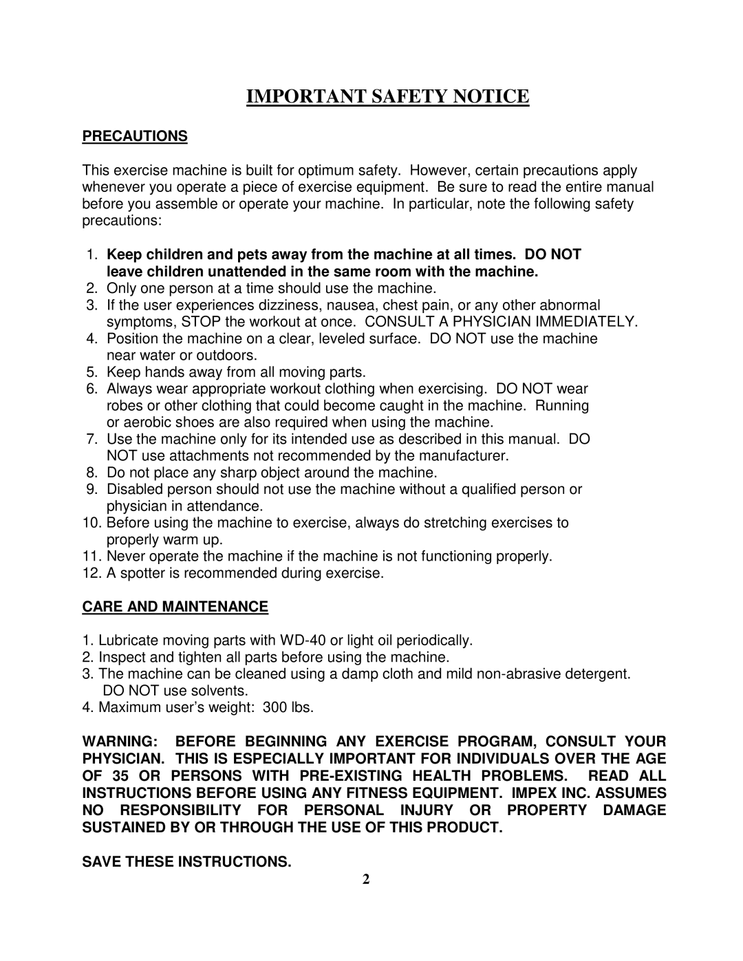 Impex MP 1105 manual Important Safety Notice 