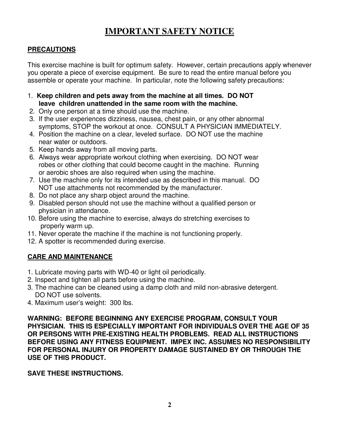 Impex MP-2105 manual Important Safety Notice 