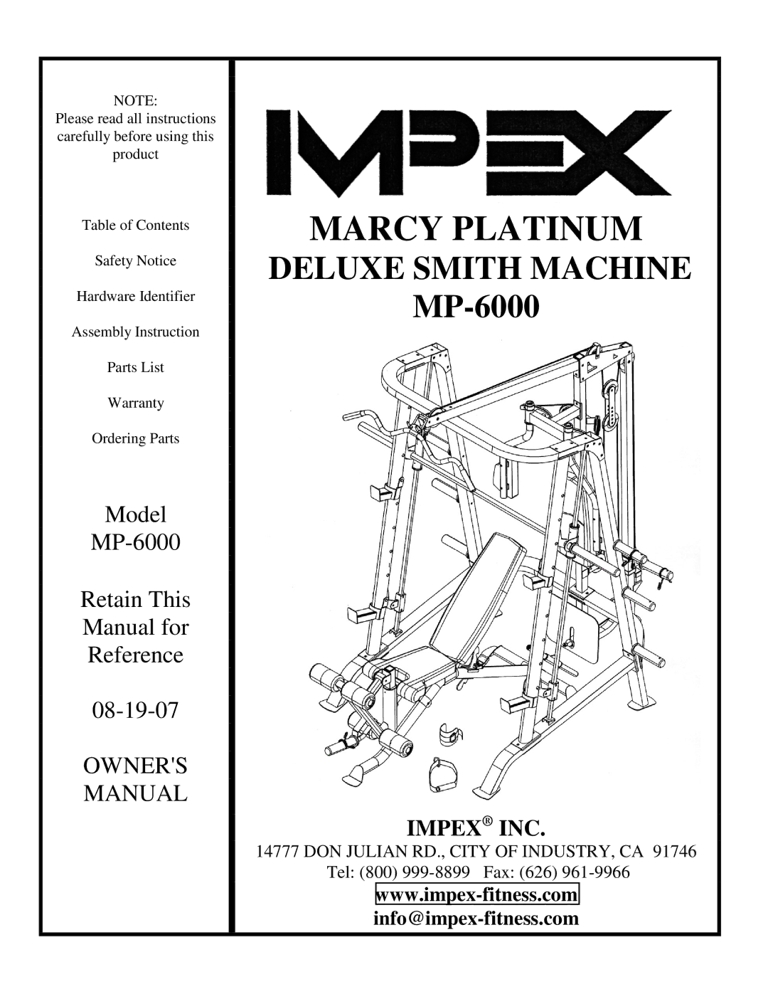 Impex mp-6000 manual Marcy Platinum 