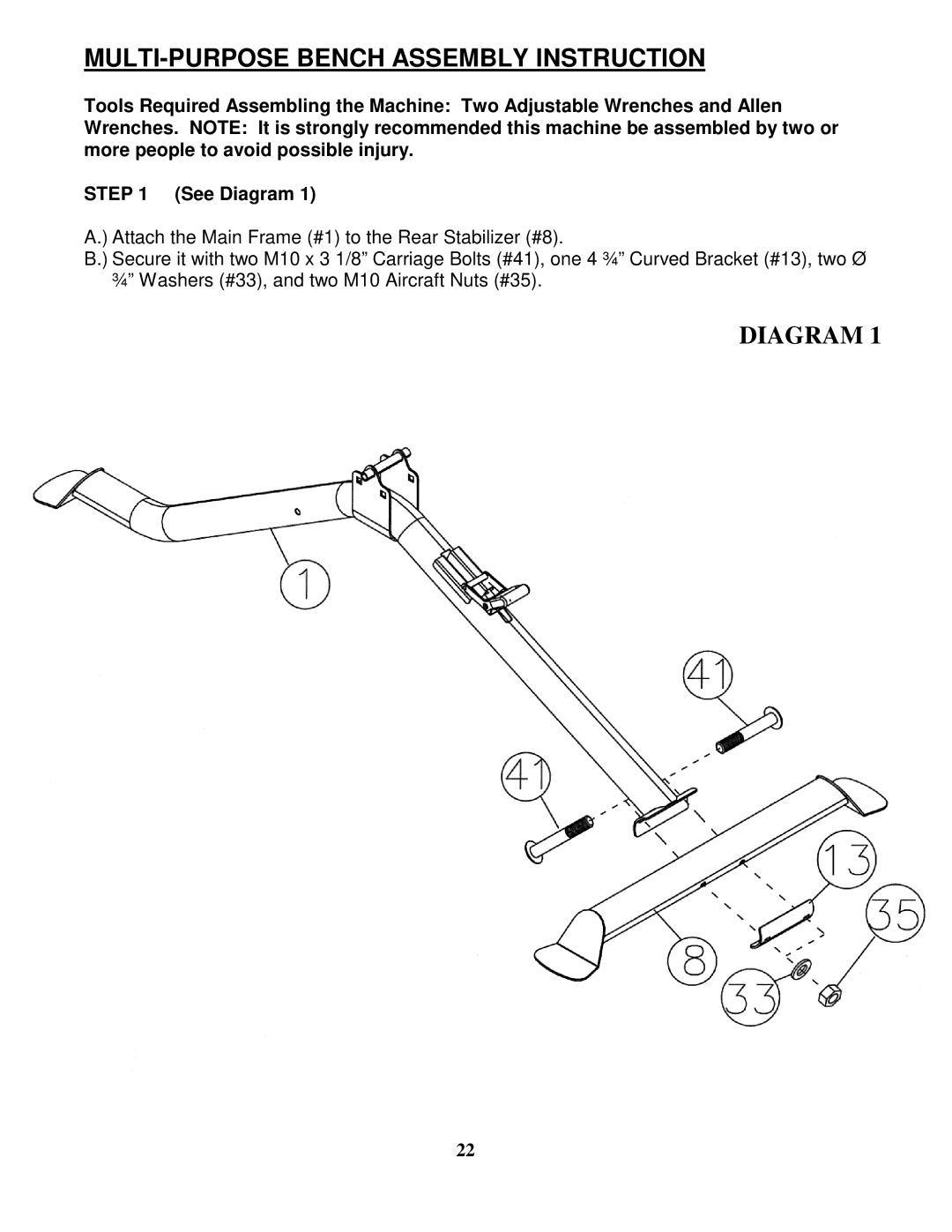 Impex mp-6000 manual MULTI-PURPOSE Bench Assembly Instruction 