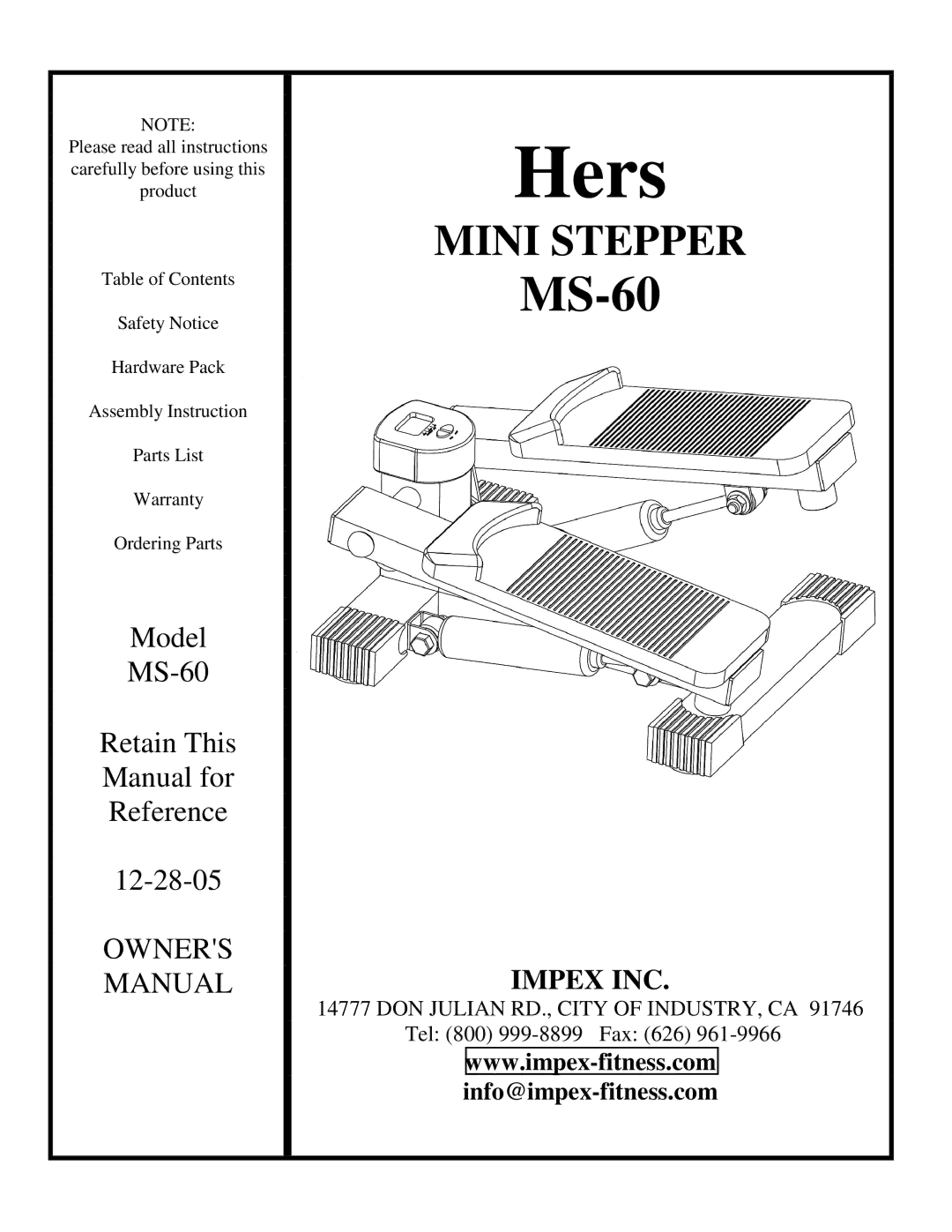 Impex MS-60 manual Hers 