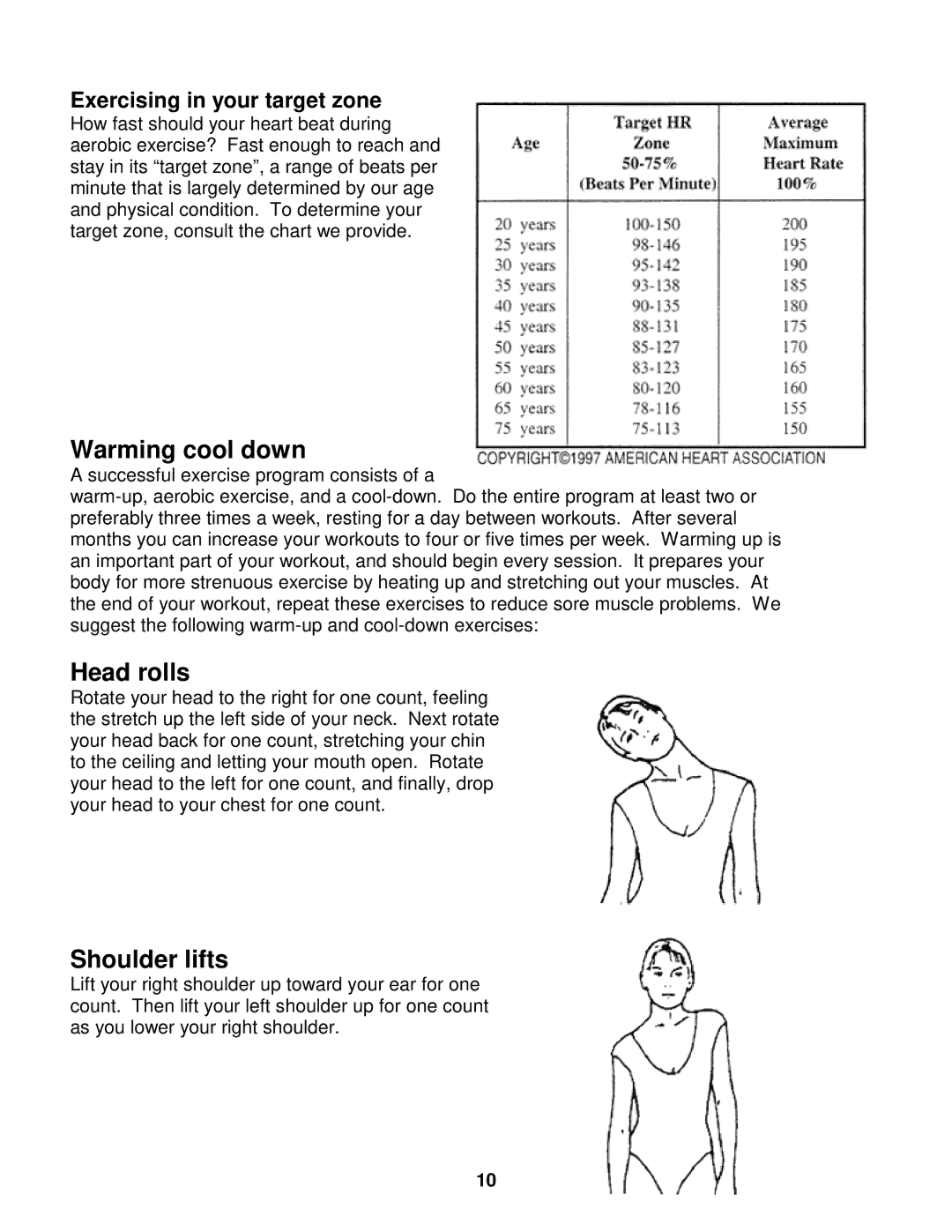 Impex MS-60 manual Warming cool down, Head rolls, Shoulder lifts 