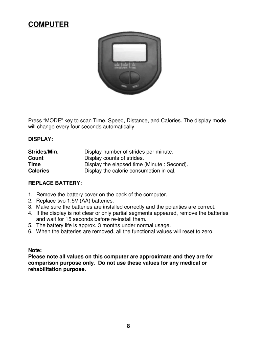 Impex MS-60 manual Computer, Display, Replace Battery 