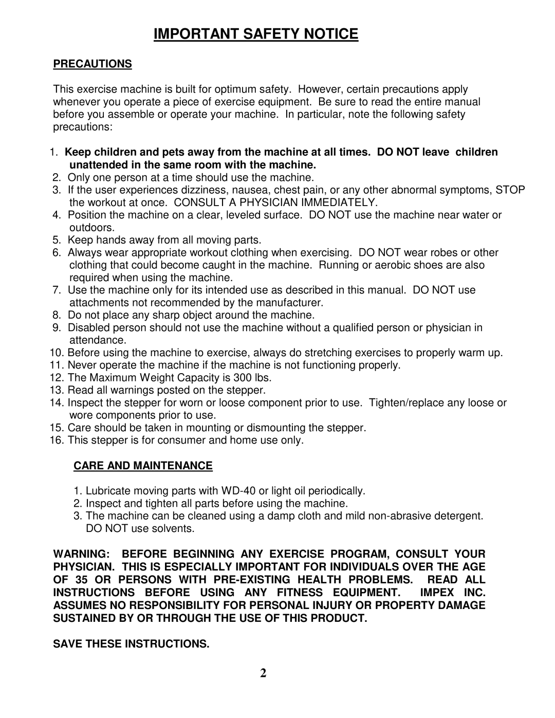 Impex MS-93 manual Important Safety Notice, Precautions, Care and Maintenance 