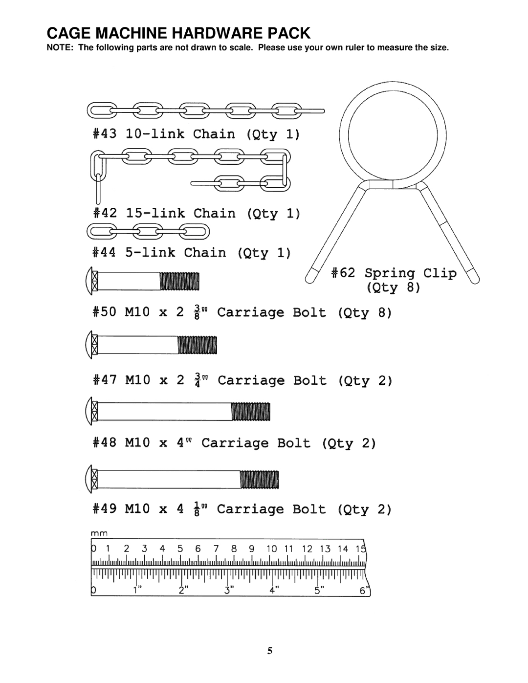 Impex MSS-1280 manual Cage Machine Hardware Pack 