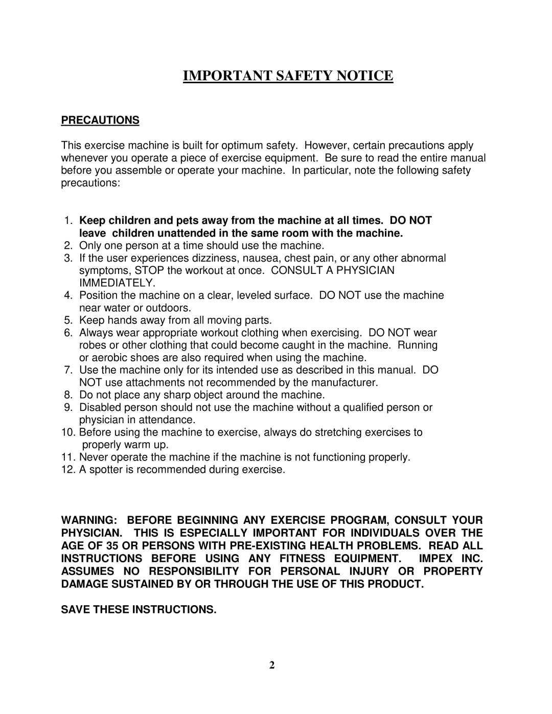 Impex MWB -558 manual Important Safety Notice 