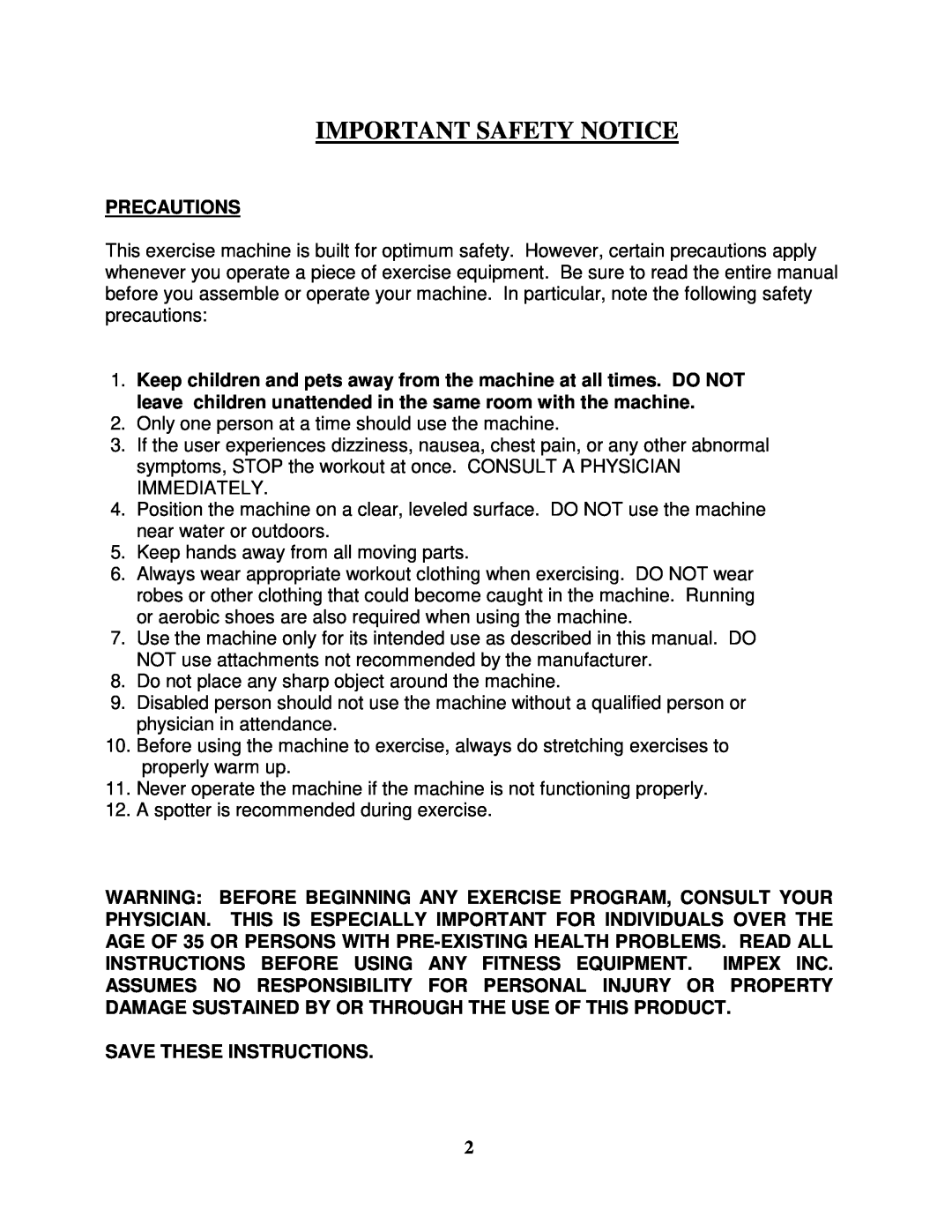 Impex MWB -558 manual Important Safety Notice, Precautions, Save These Instructions 