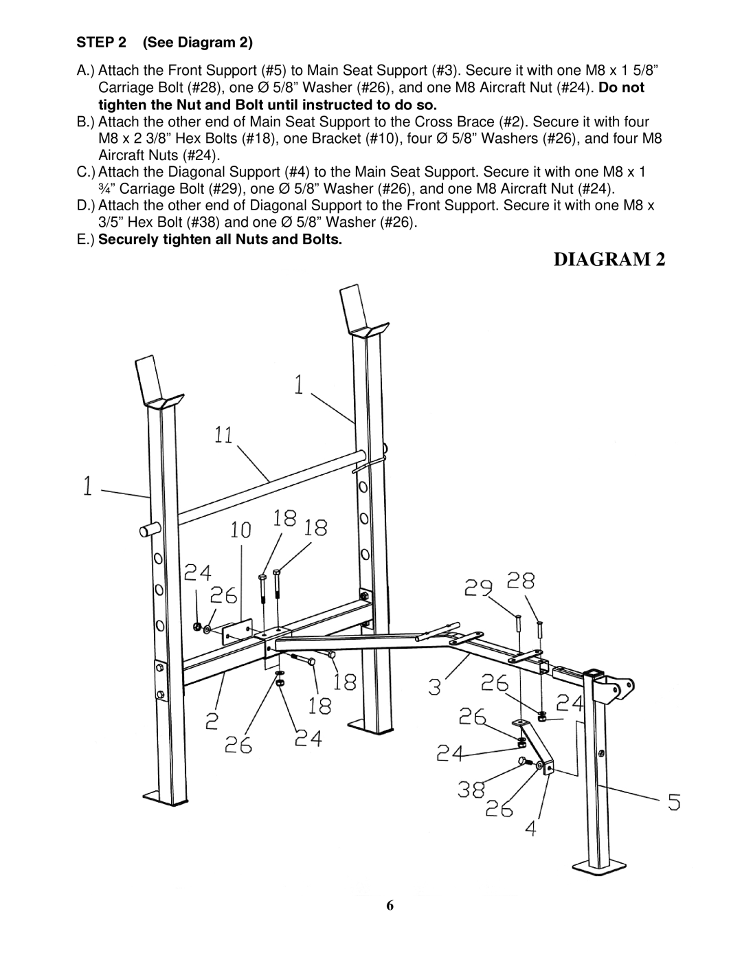 Impex MWB 214 manual Tighten the Nut and Bolt until instructed to do so, Securely tighten all Nuts and Bolts 