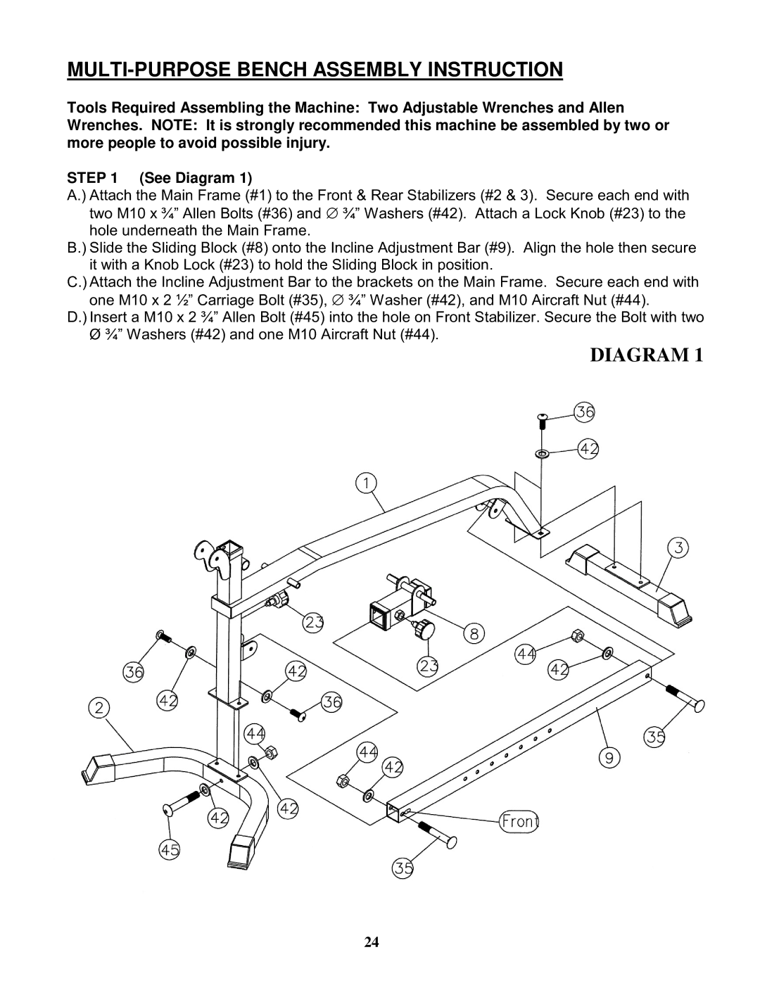 Impex MWB-4360 manual MULTI-PURPOSE Bench Assembly Instruction 