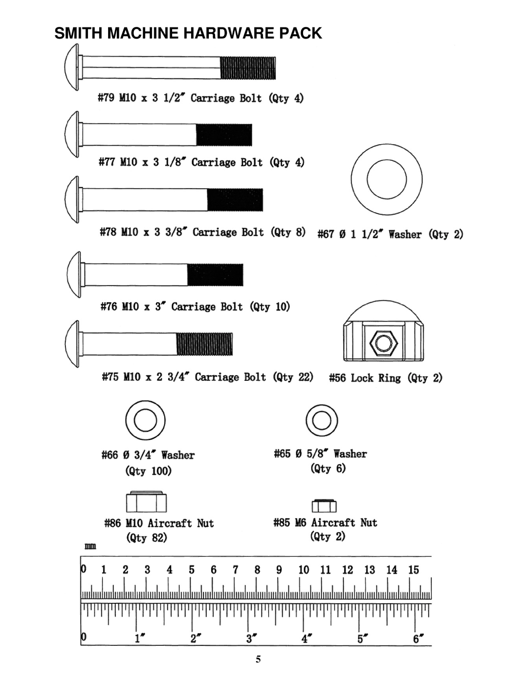 Impex MWB-4360 manual Smith Machine Hardware Pack 