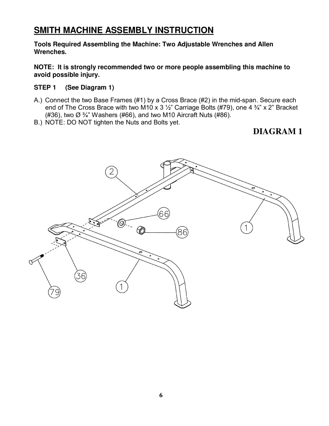 Impex MWB-4360 manual Smith Machine Assembly Instruction 