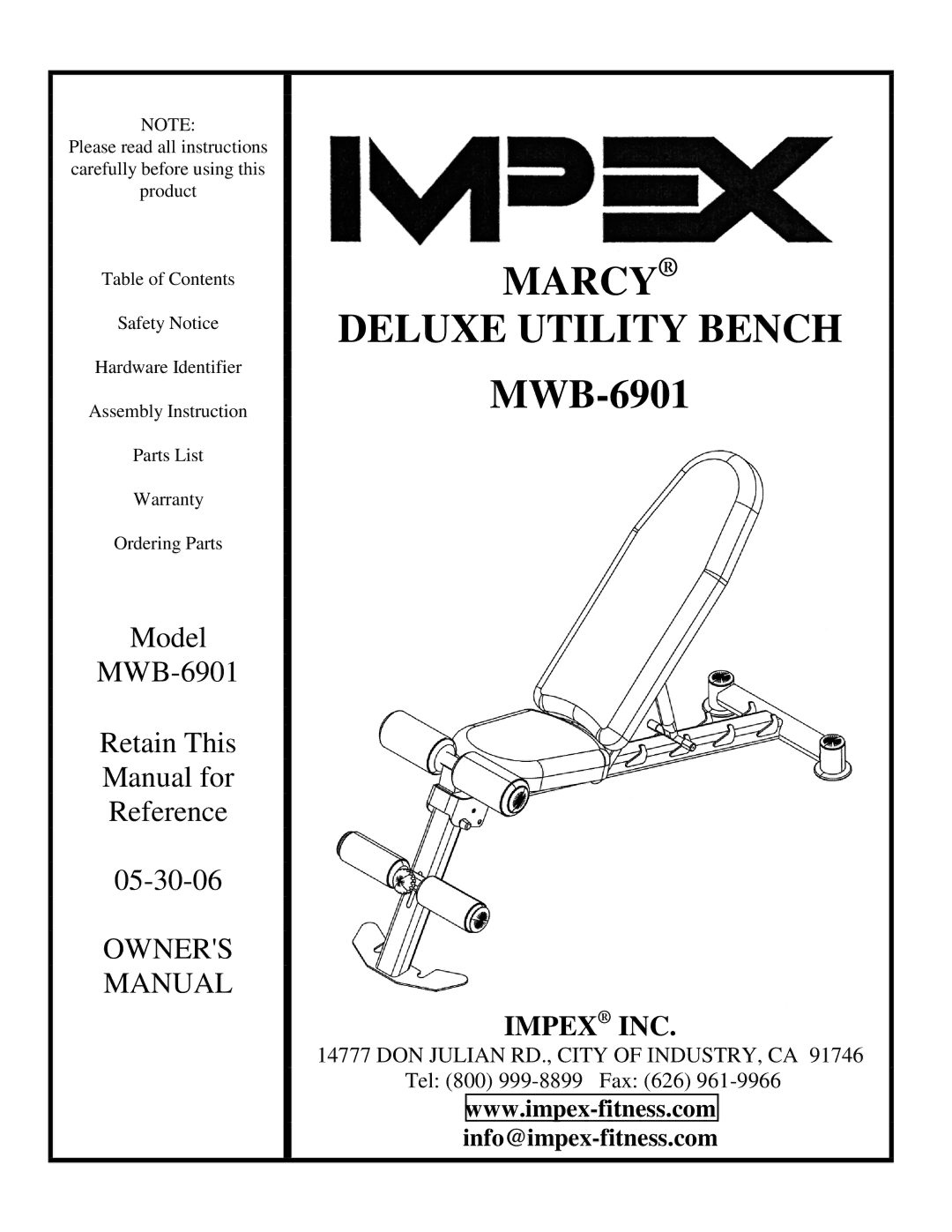 Impex MWB-6901 manual Marcy 