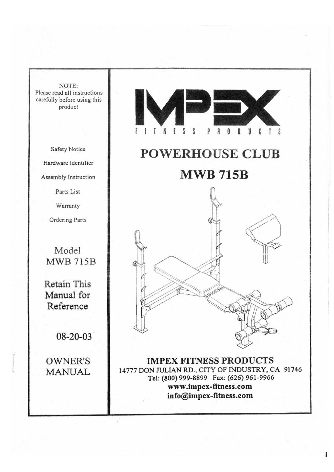 Impex MWB 715B manual 