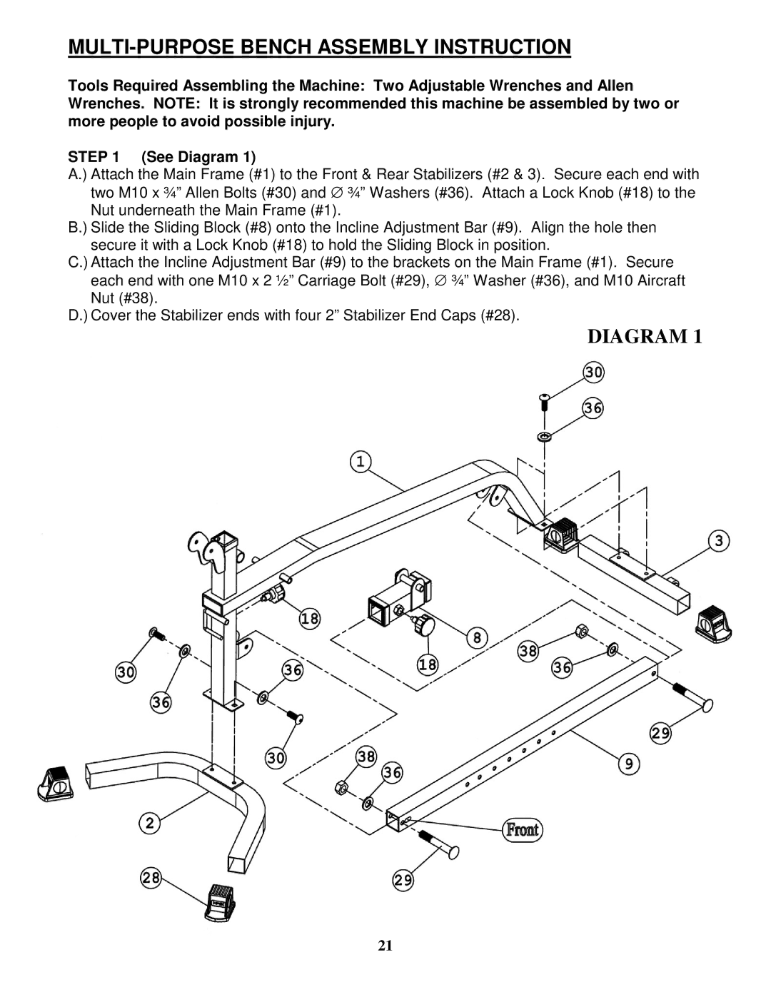 Impex MWB-9000 manual MULTI-PURPOSE Bench Assembly Instruction 