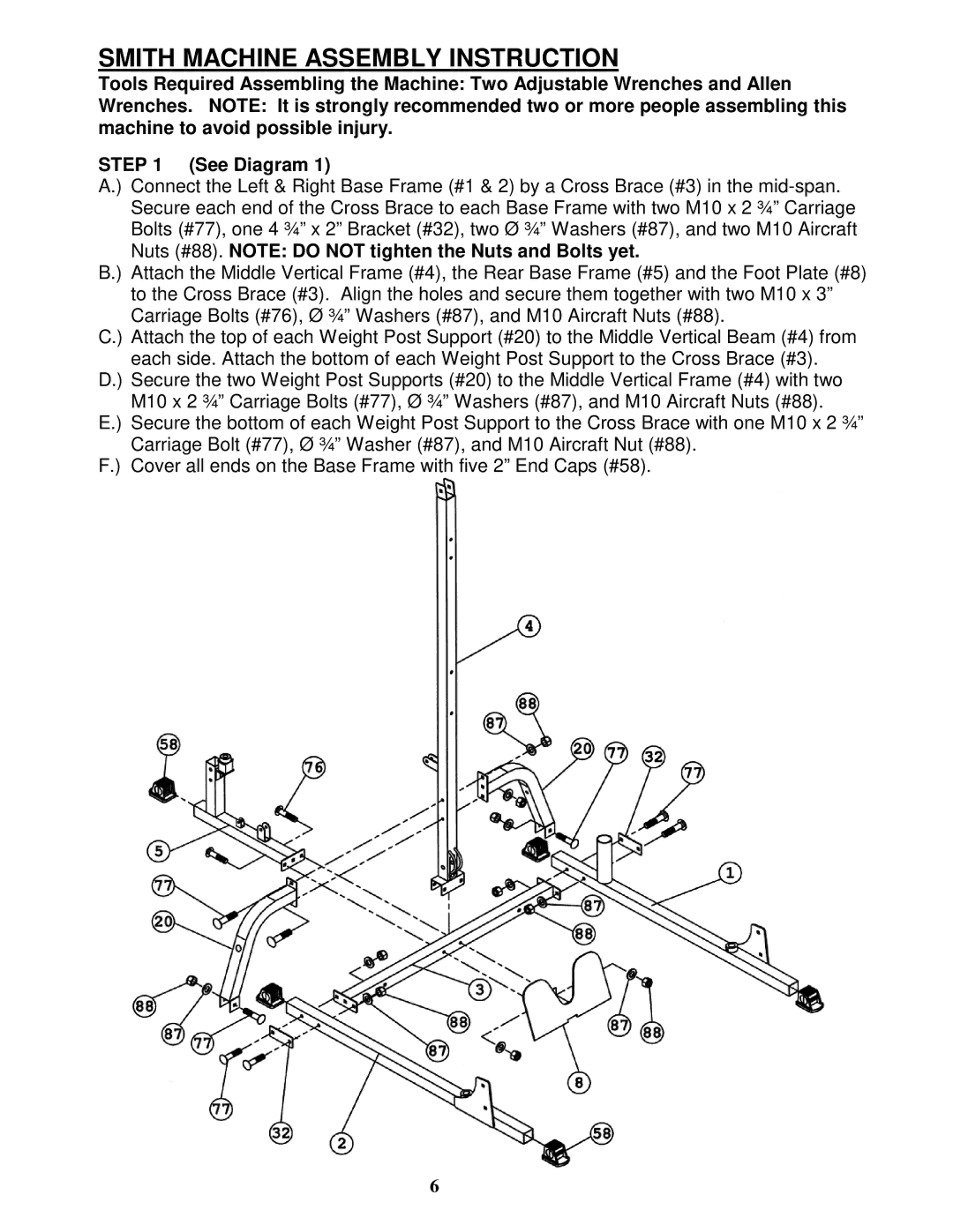 Impex MWB-9000 manual Smith Machine Assembly Instruction 