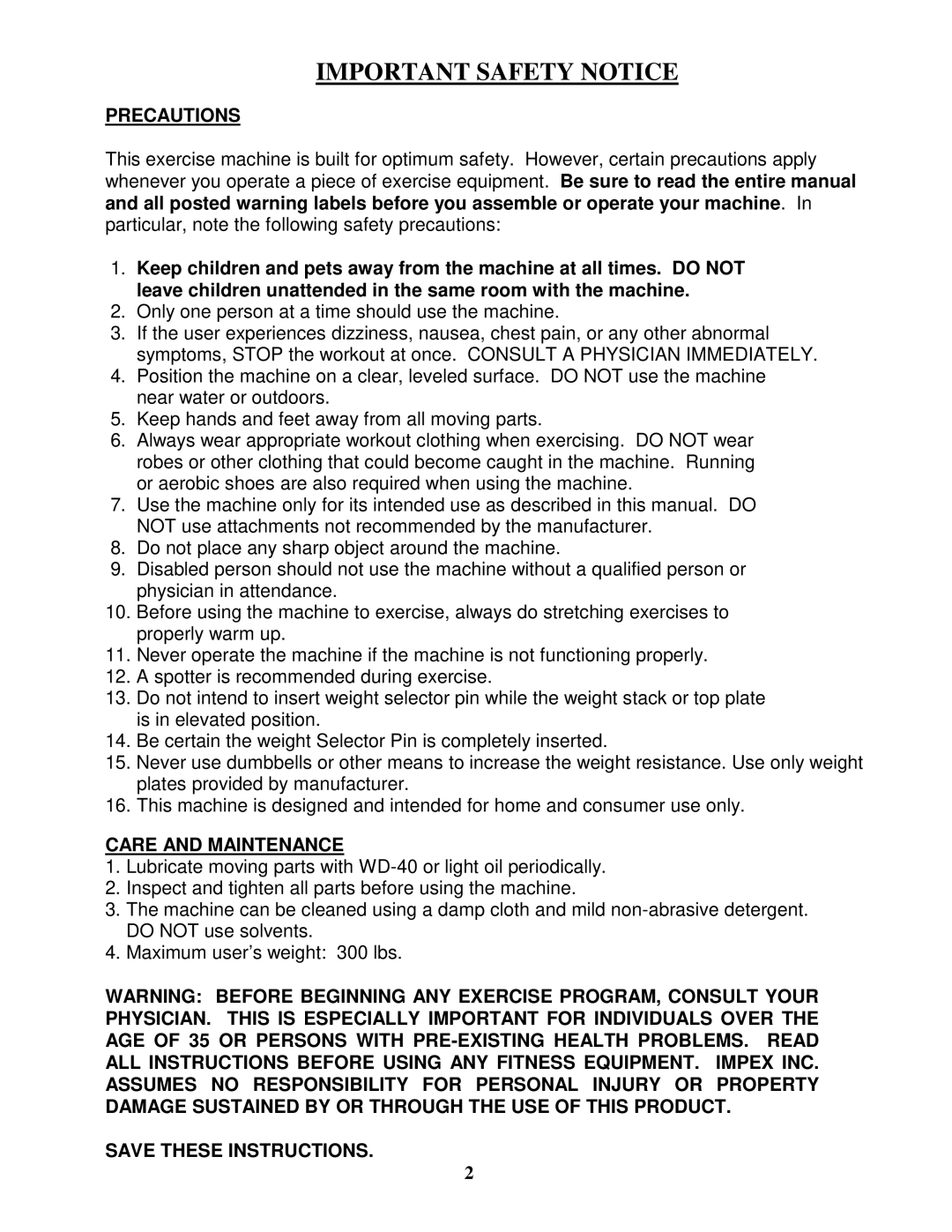 Impex MWM-1509 manual Important Safety Notice 