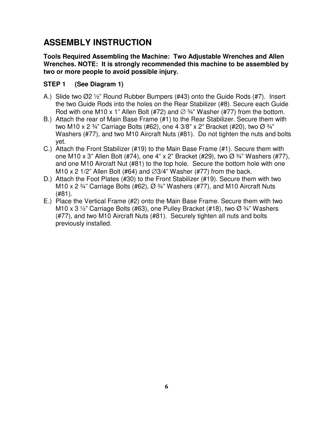 Impex MWM 950 manual Assembly Instruction 