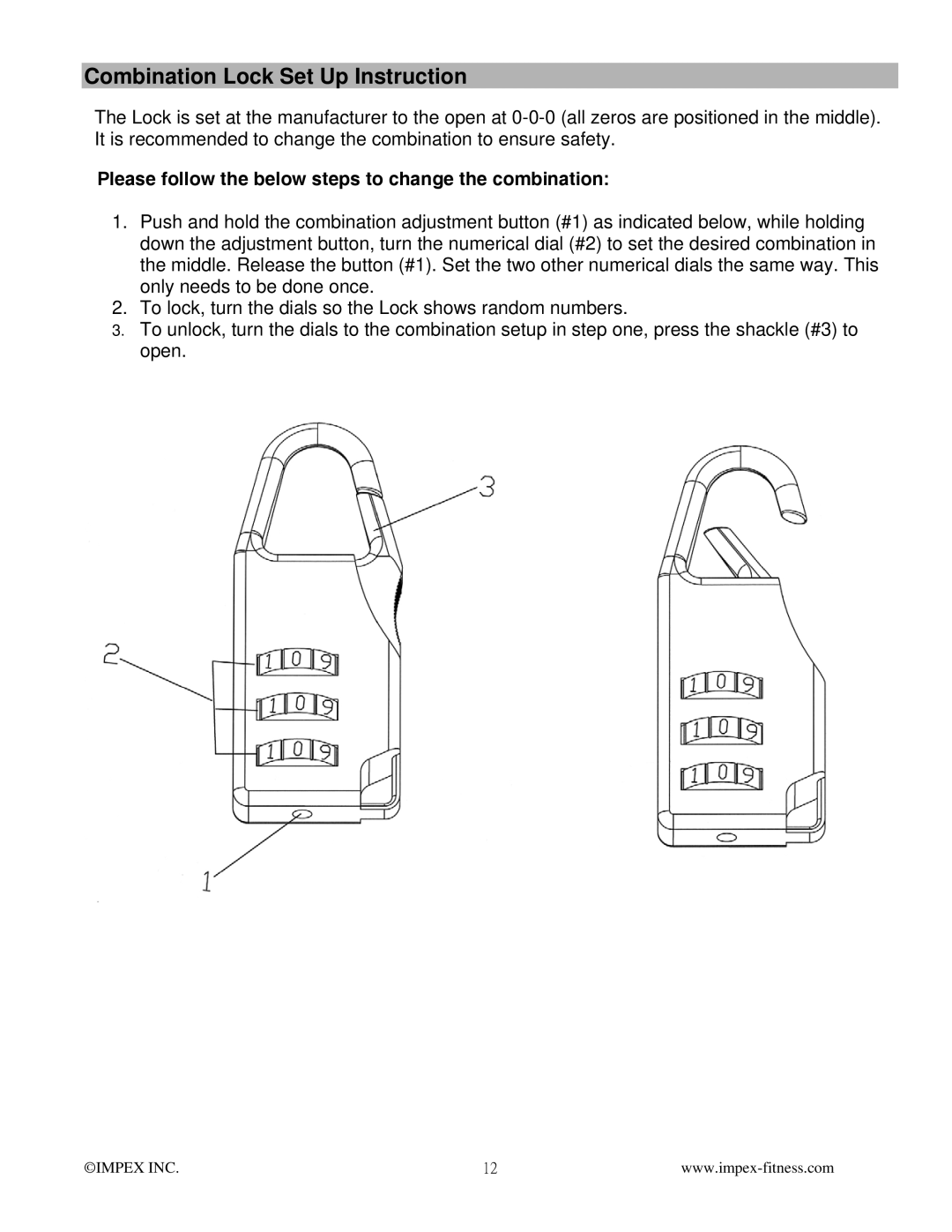 Impex MWM-988 manual Combination Lock Set Up Instruction 