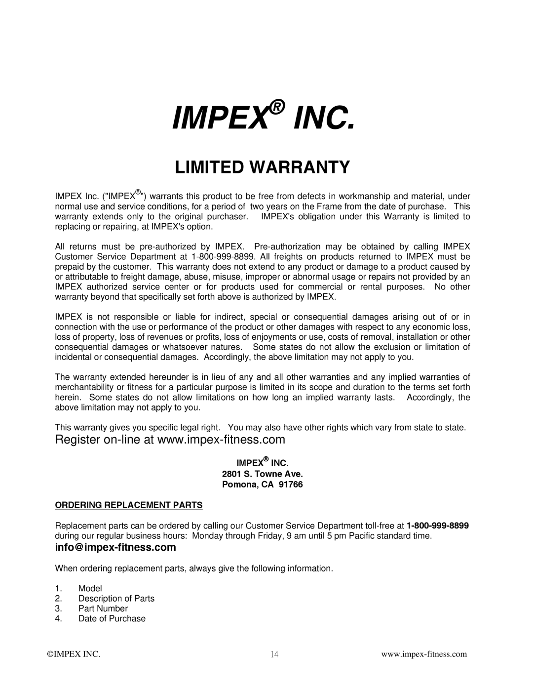 Impex MWM-988 manual Impex INC 