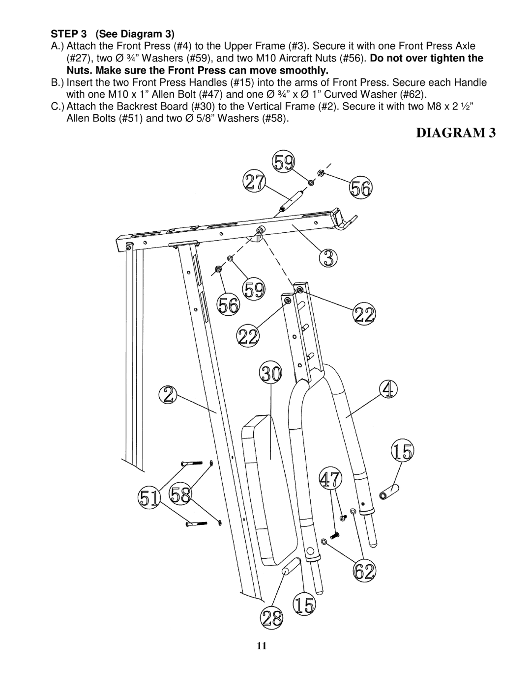 Impex MWM7150 manual Nuts. Make sure the Front Press can move smoothly 