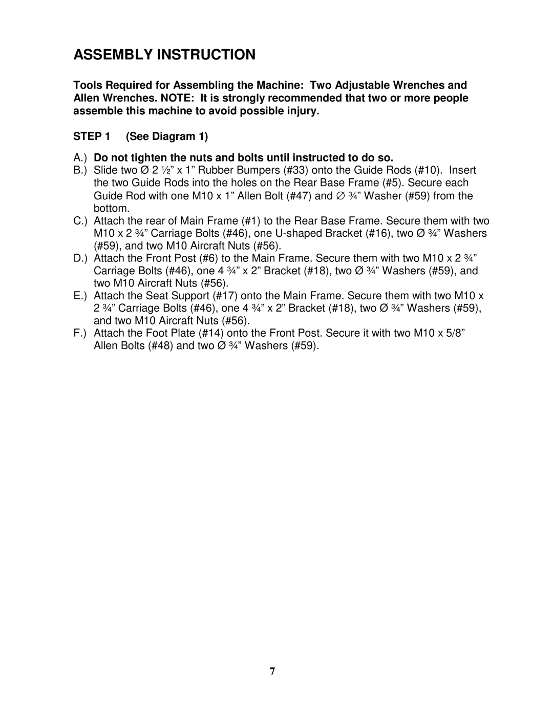 Impex MWM7150 manual Assembly Instruction 