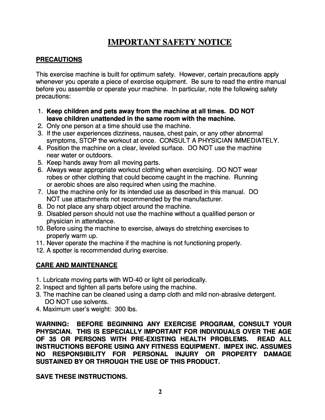 Impex MWM7150 manual Important Safety Notice, Precautions, Care And Maintenance, Save These Instructions 