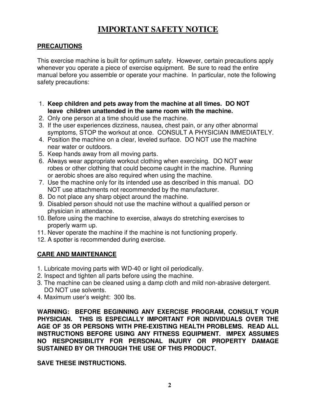 Impex MXM-5 manual Important Safety Notice, Precautions 