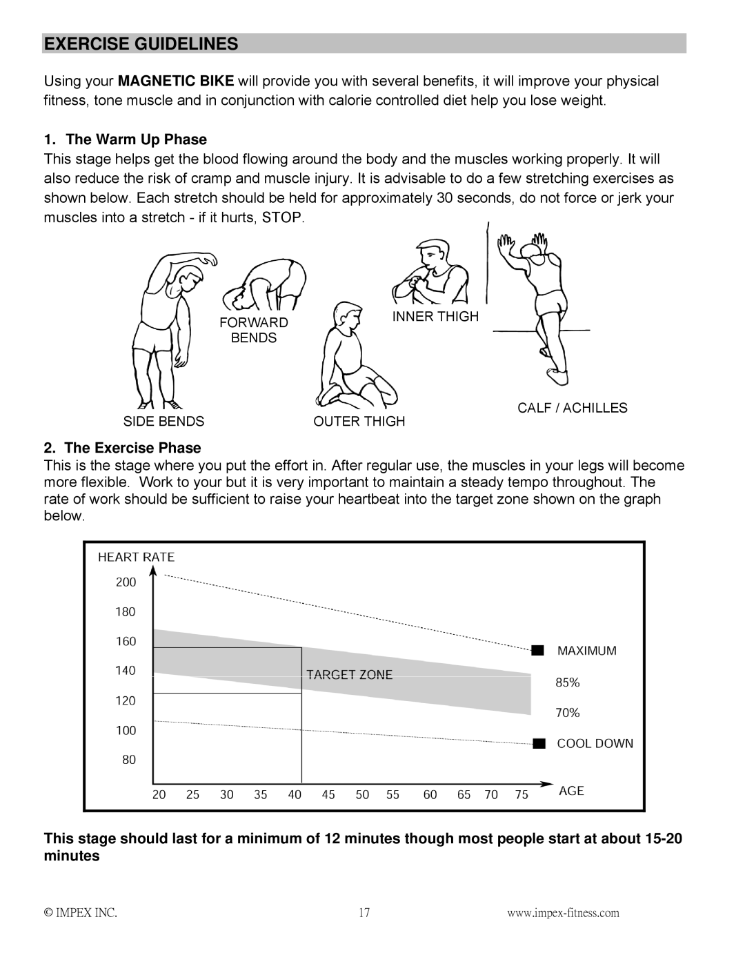 Impex NS-1101U manual Exercise Guidelines, Warm Up Phase 