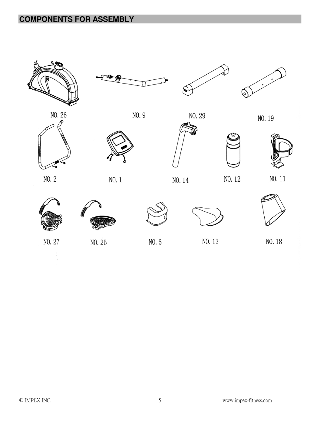 Impex NS-1101U manual Components for Assembly 