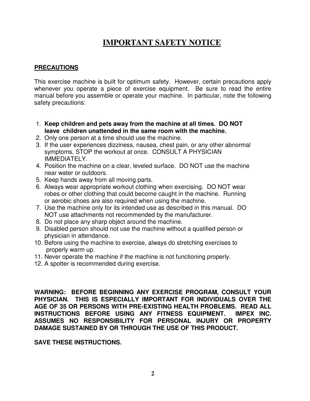 Impex PHC -265 manual Important Safety Notice 