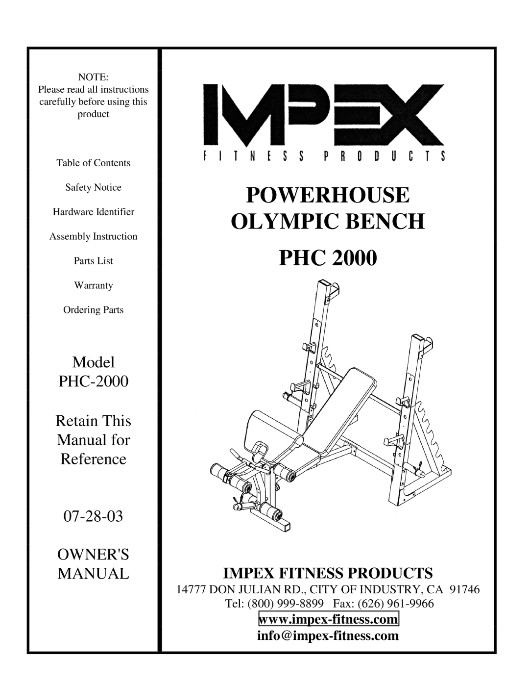 Impex PHC 2000 manual Powerhouse 