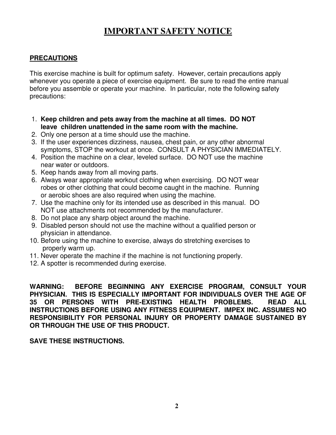 Impex PHC-PWR9 manual Important Safety Notice 