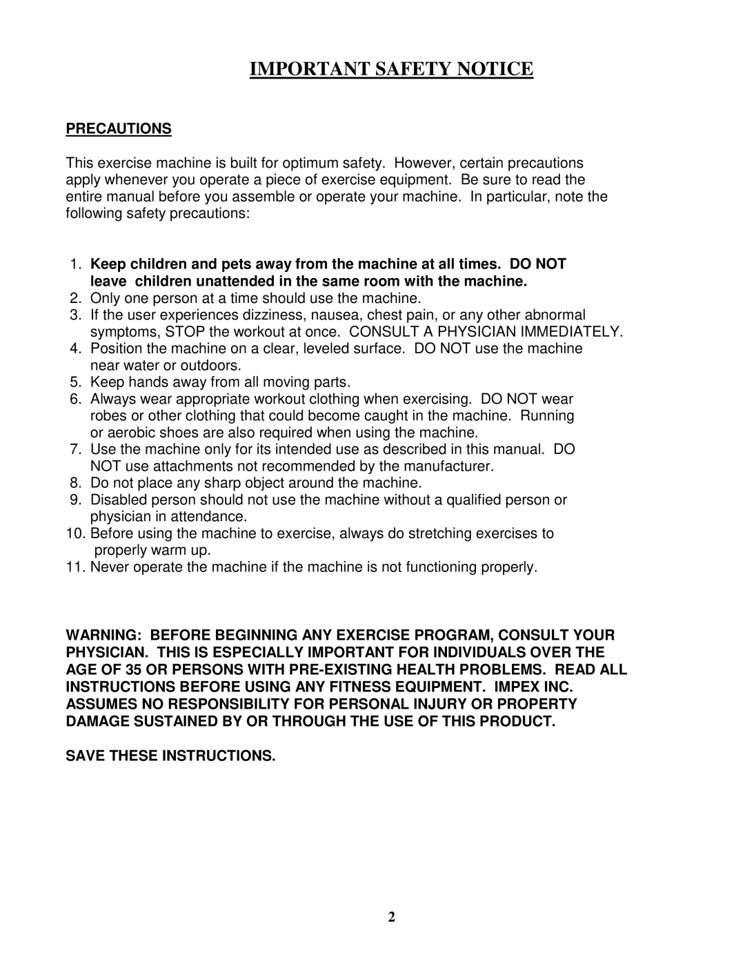 Impex PHE 2000 manual Important Safety Notice 