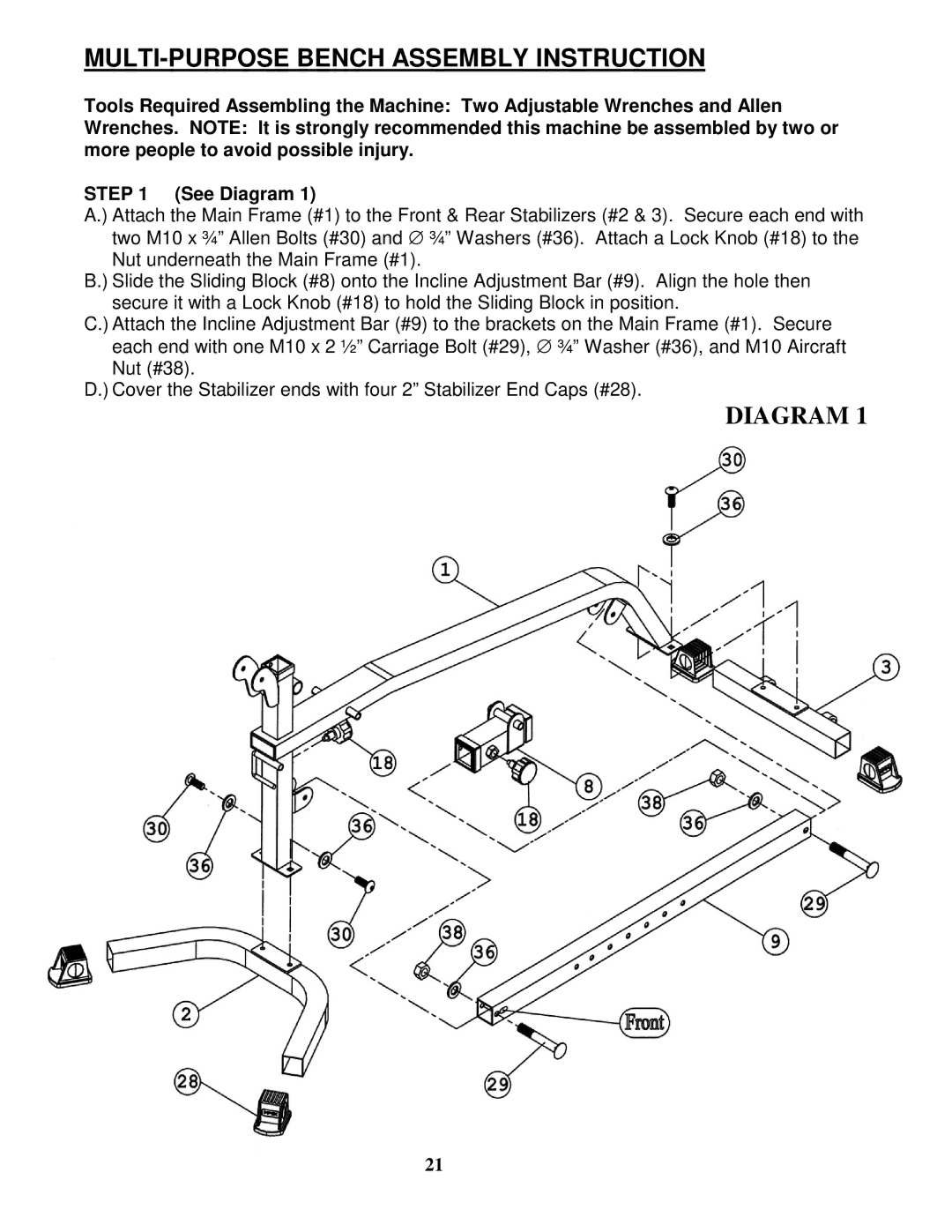 Impex PHE 9000 manual MULTI-PURPOSE Bench Assembly Instruction 