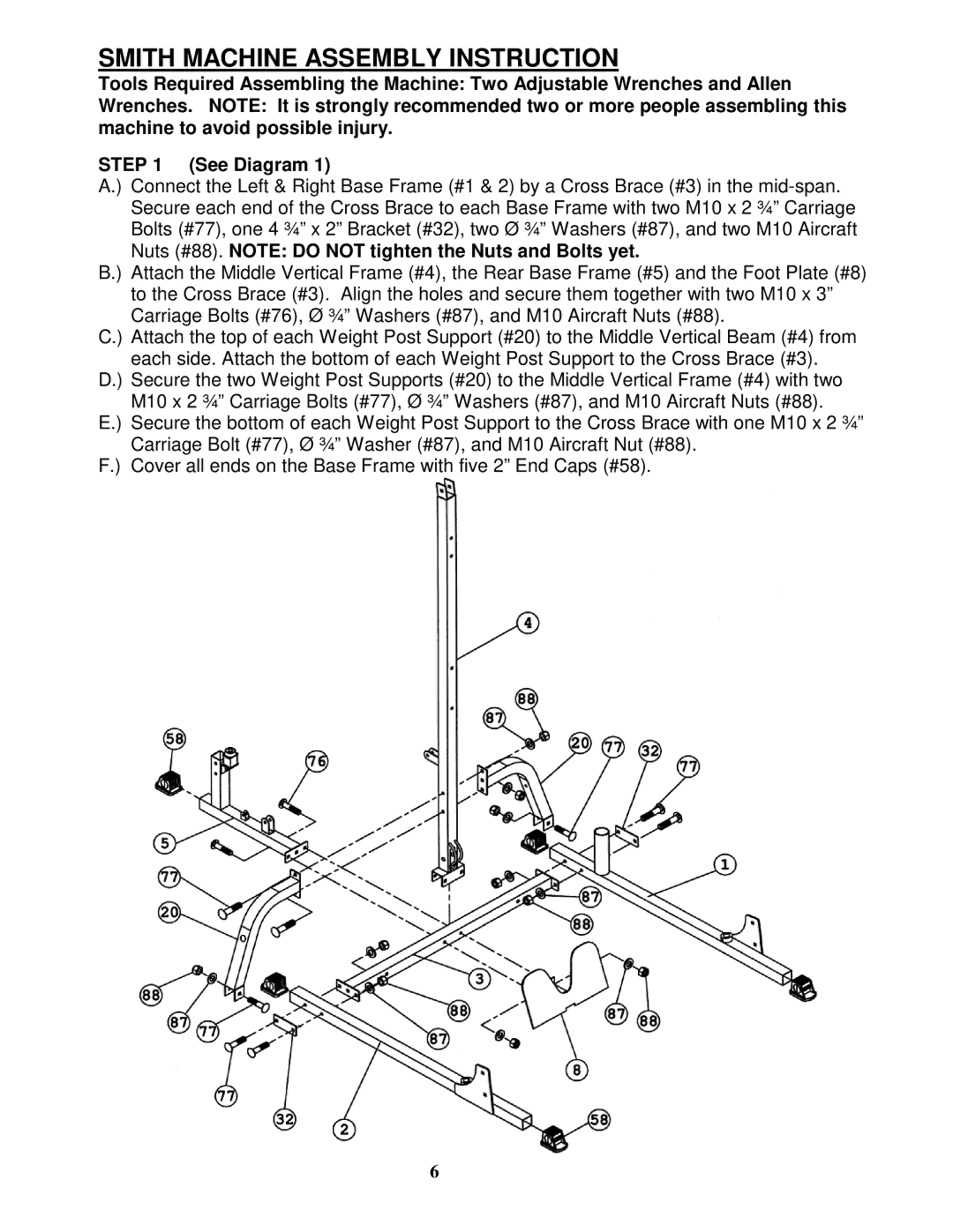 Impex PHE 9000 manual Smith Machine Assembly Instruction 