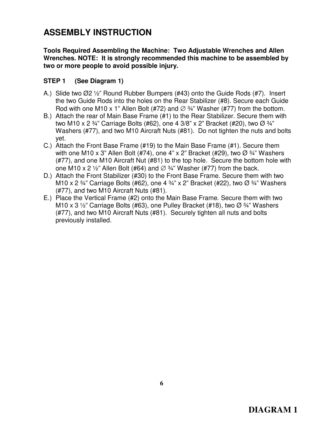 Impex PHE1000 manual Assembly Instruction 