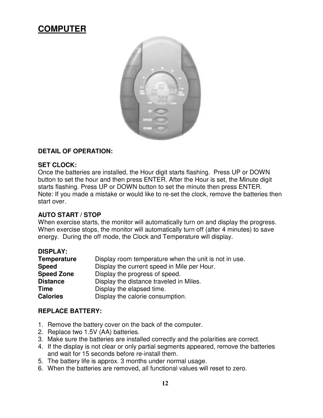 Impex PL 200 manual Computer, Detail of Operation SET Clock, Auto Start / Stop, Display, Replace Battery 