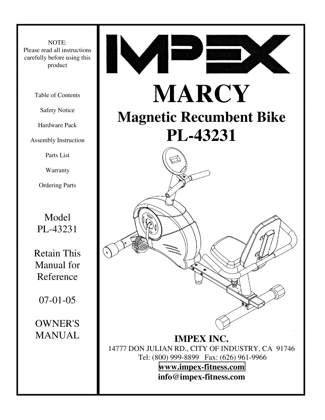 Impex PL-43231 manual Marcy 