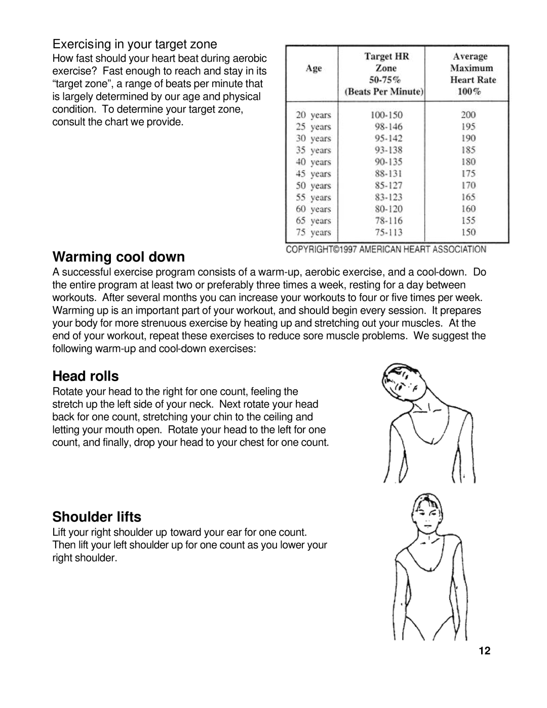 Impex pl2009 manual Warming cool down, Head rolls, Shoulder lifts 