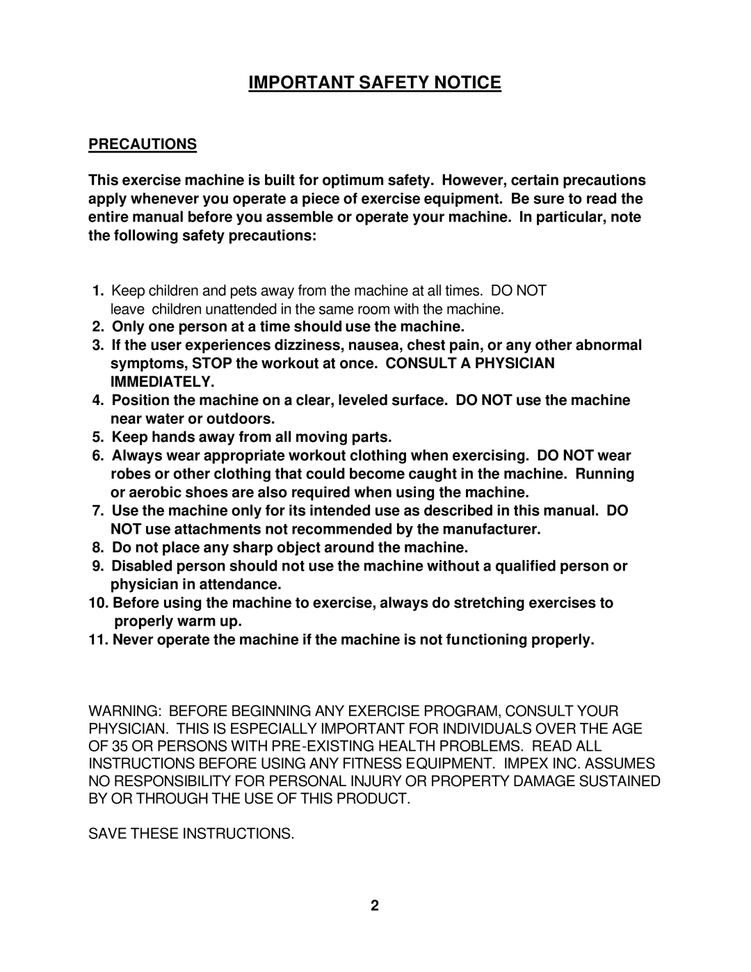 Impex pl2009 manual Important Safety Notice 