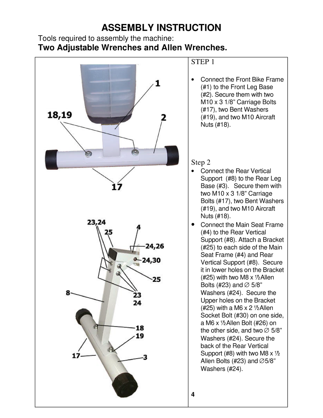 Impex pl2009 manual Assembly Instruction, Two Adjustable Wrenches and Allen Wrenches 