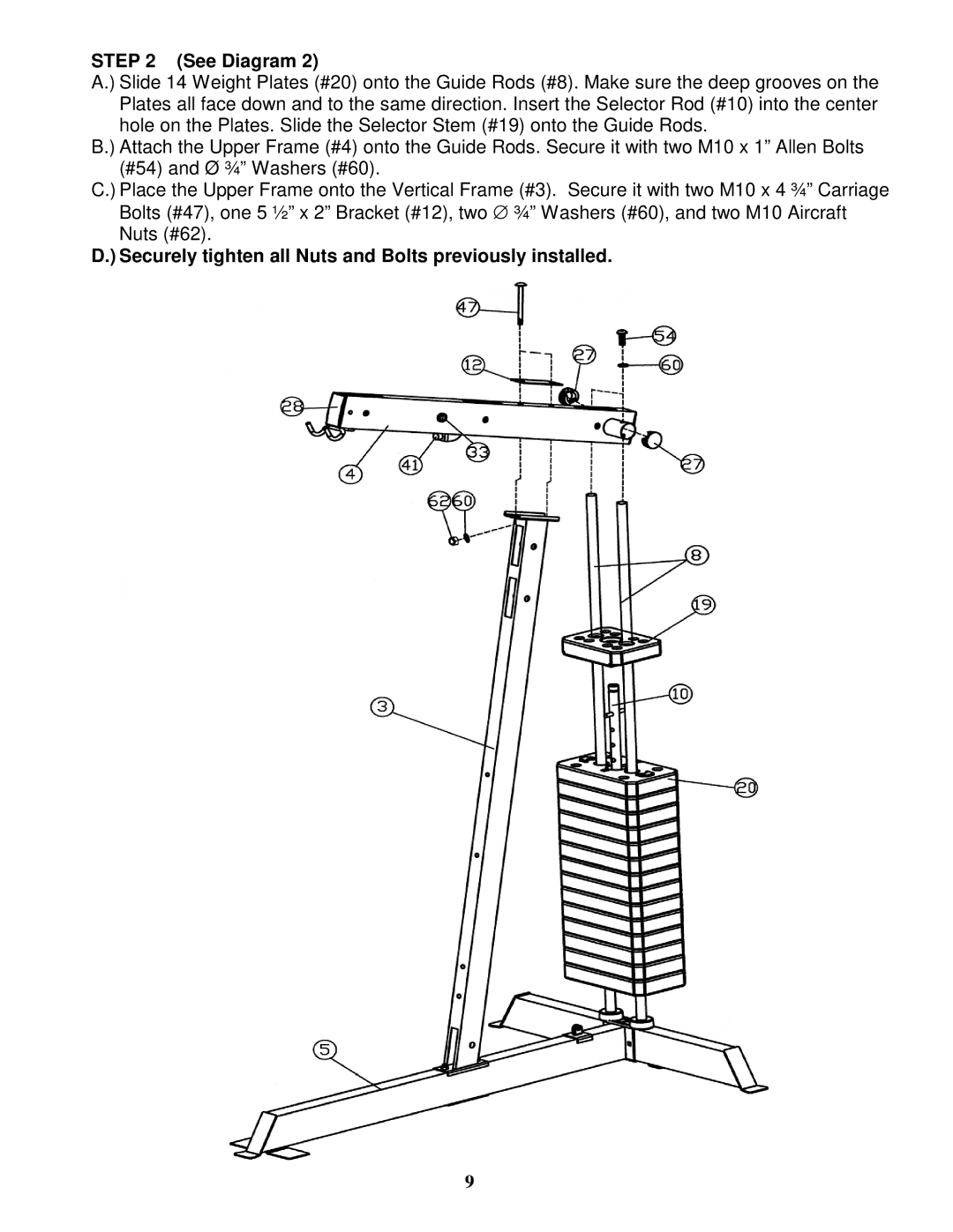 Impex PM-3000 manual Securely tighten all Nuts and Bolts previously installed 