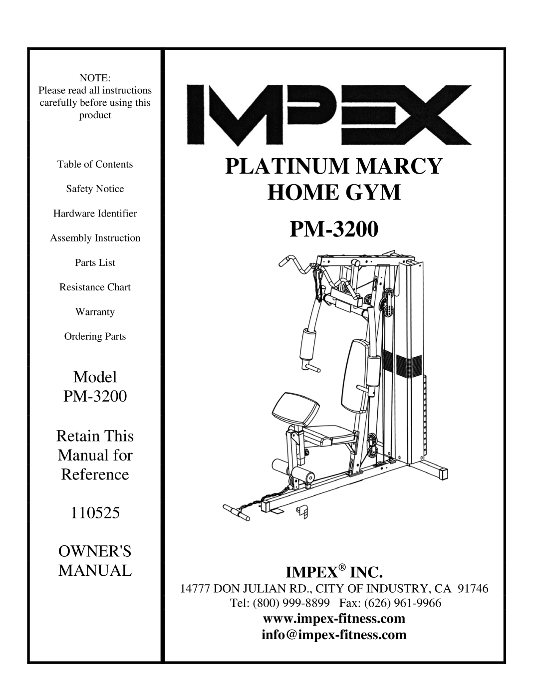 Impex PM-3200 manual Platinum Marcy Home GYM 