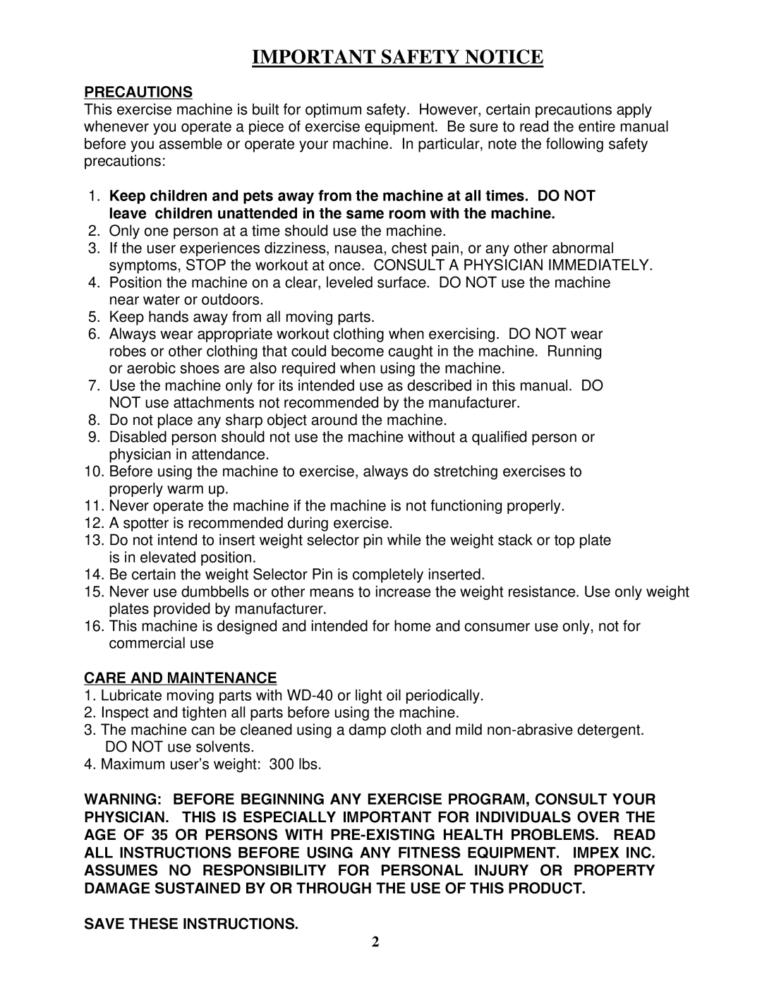 Impex PM-3200 manual Important Safety Notice 