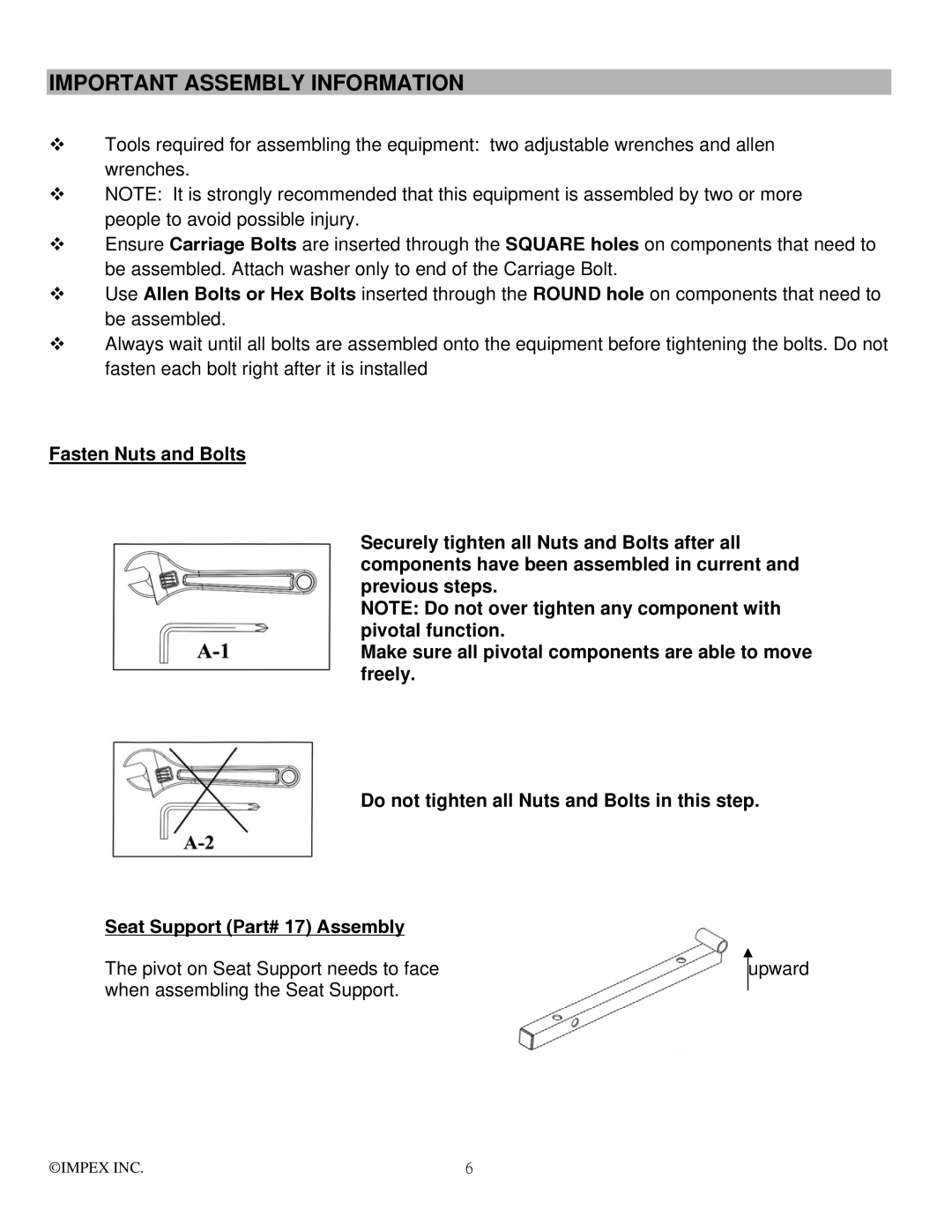 Impex PM-4500 manual Important Assembly Information 